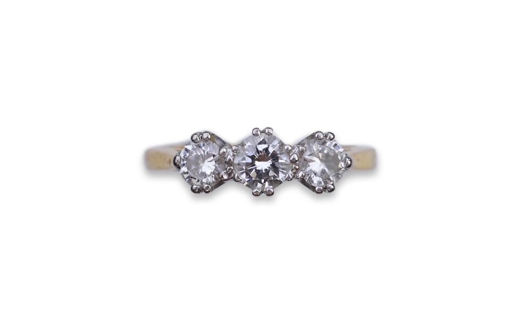 A three-stone diamond ring